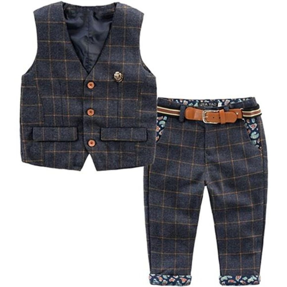 Stylish Baby Tuxedo Waistcoat Suit Dark Blue Vintage Wedding